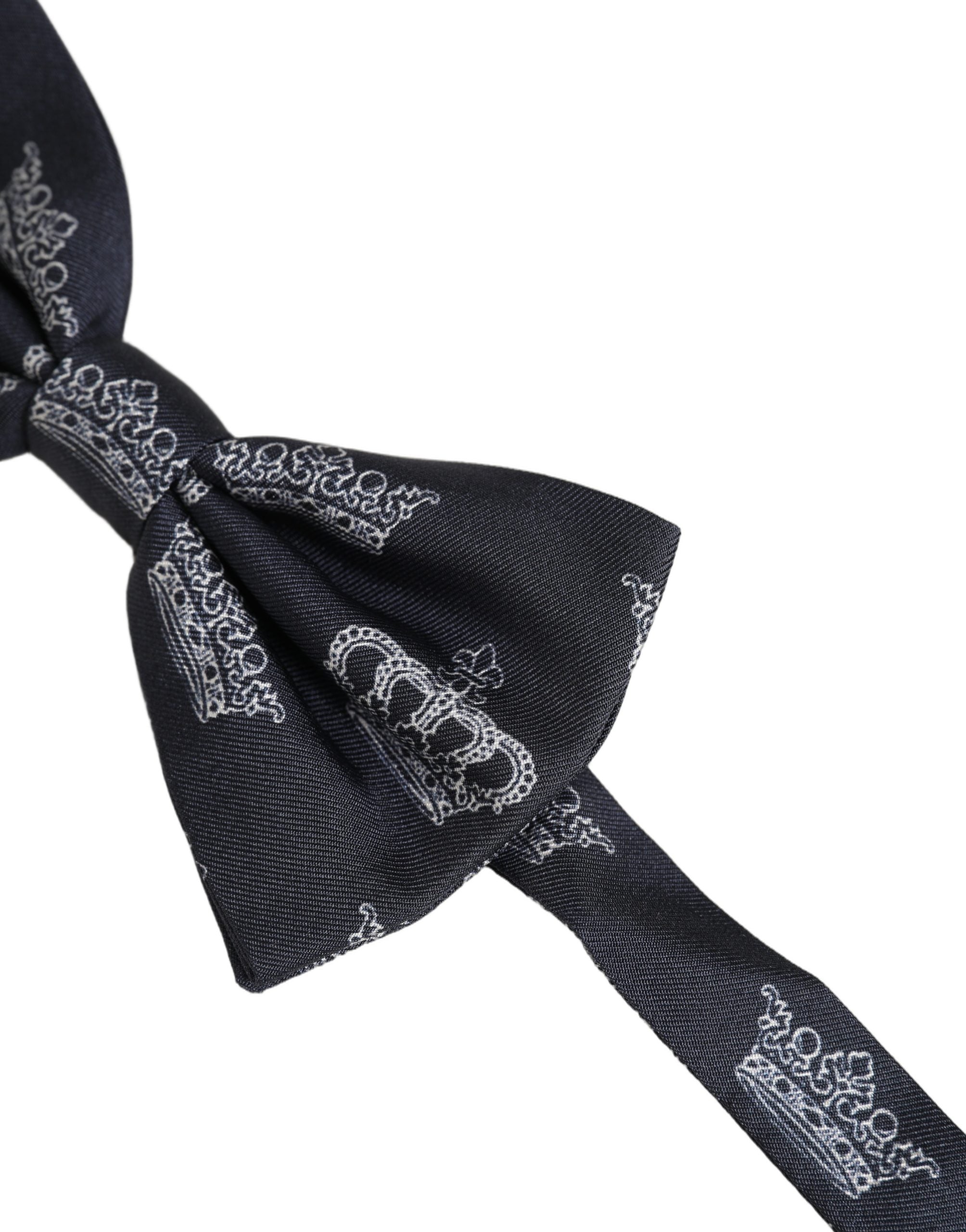 Dolce & Gabbana Men Black Crown Silk Adjustable Neck Papillon Bow Tie