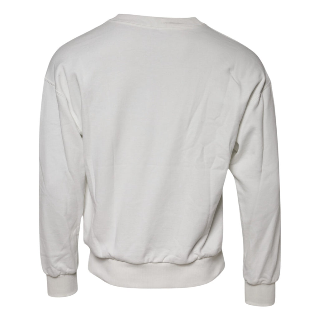 Dolce & Gabbana White Embossed Logo Cotton Crew Neck Sweater