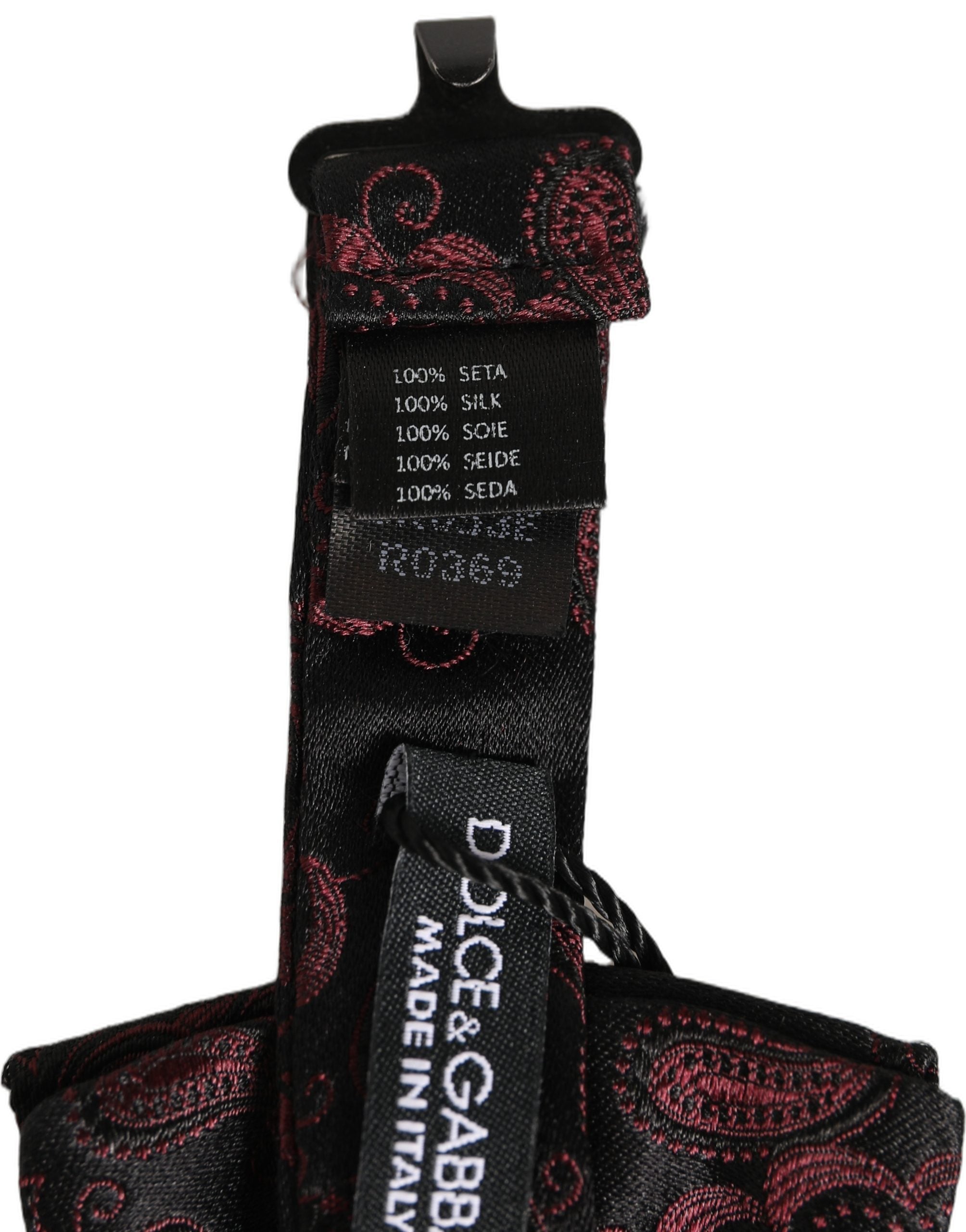 Dolce & Gabbana Burgundy Paisley Silk Adjustable Neck Papillon Bow Tie