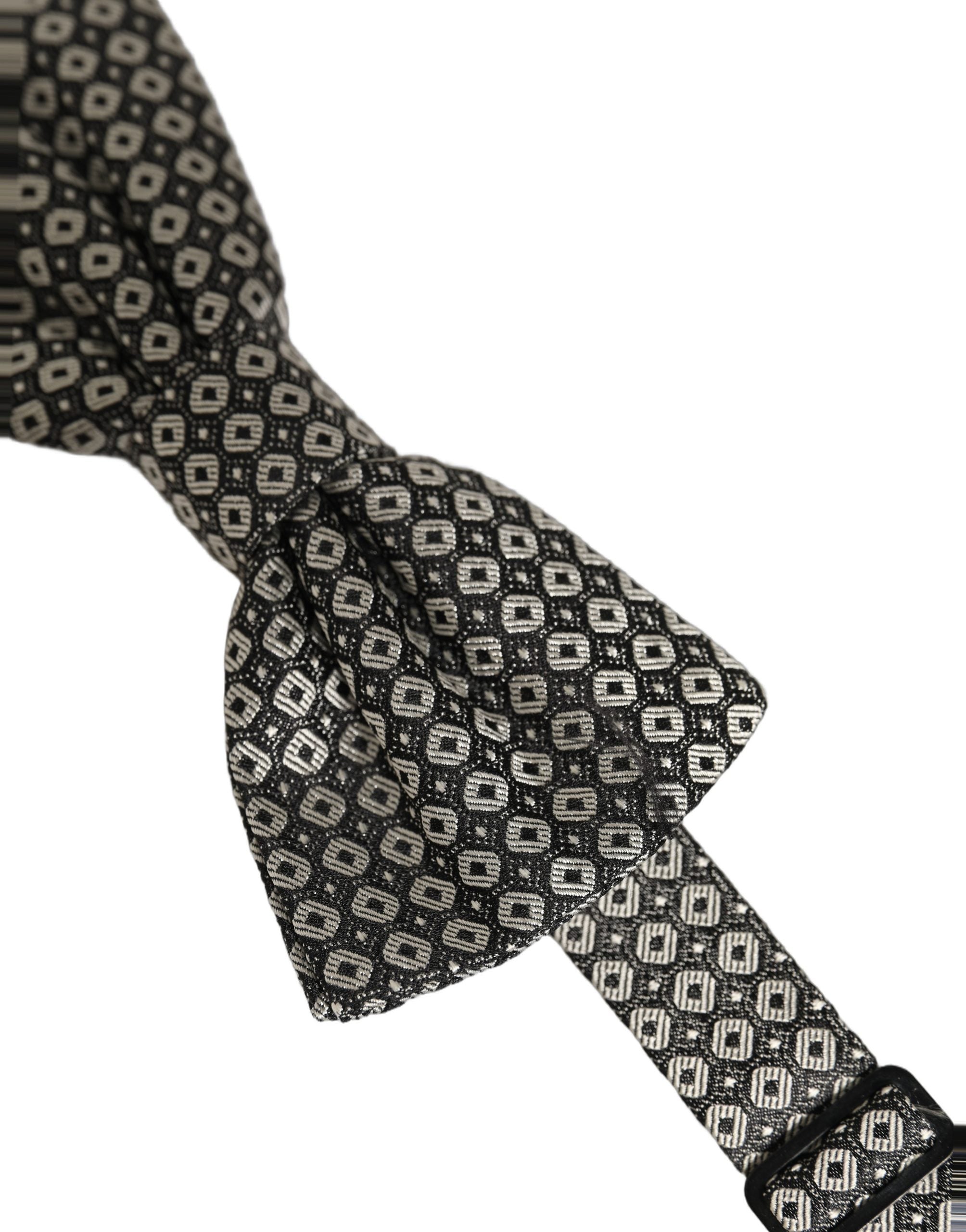 Dolce & Gabbana Men Gray Silk Patterned Adjustable Neck Papillon Bow Tie