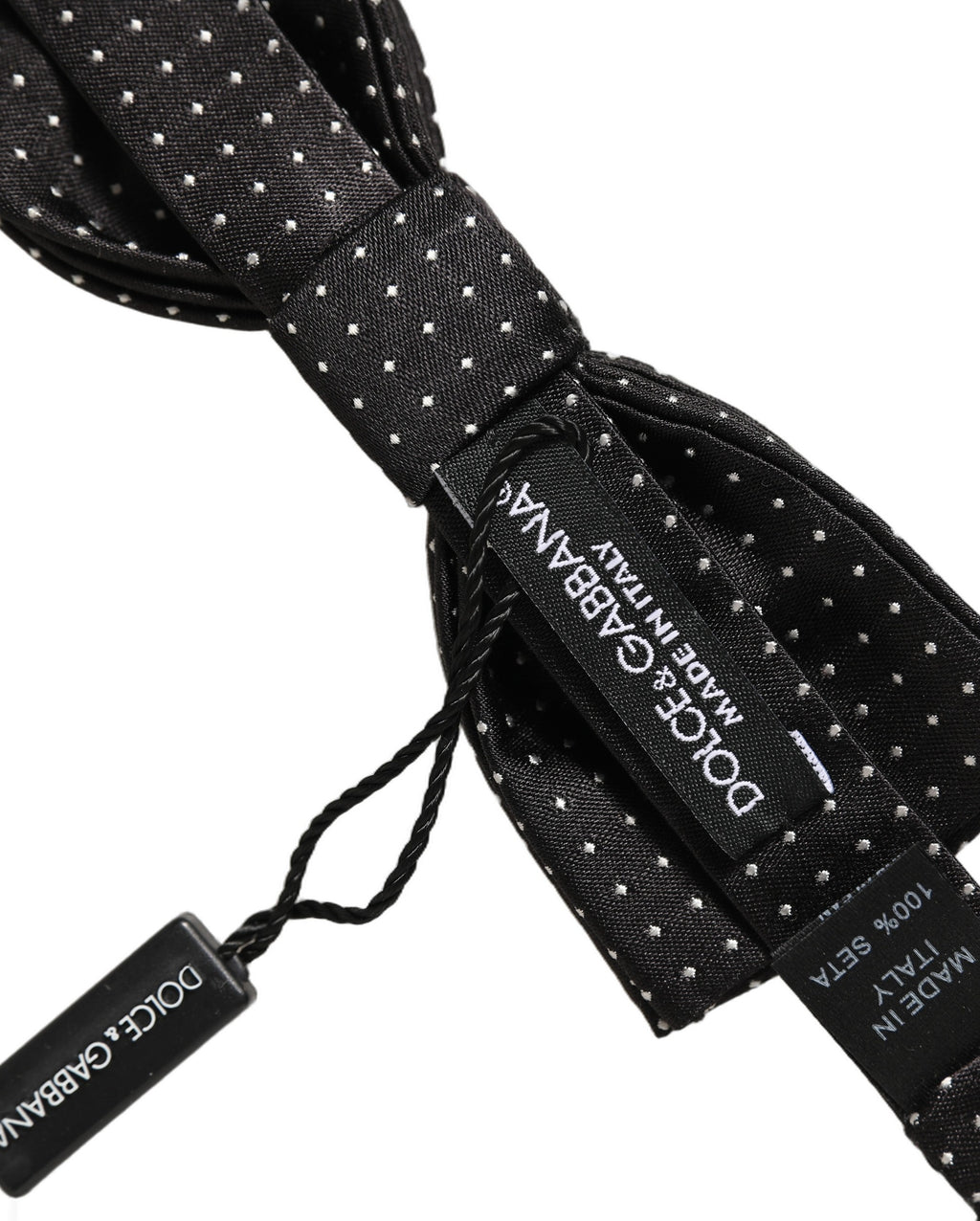 Dolce & Gabbana Black White Polka Dot Adjustable Neck Papillon Bow Tie