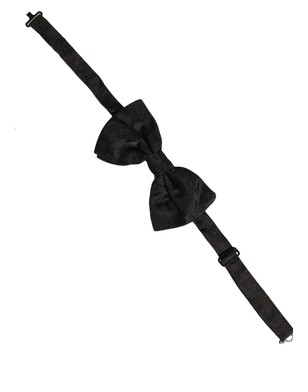 Dolce & Gabbana Men Black Paisley Silk Adjustable Neck Papillon Bow Tie