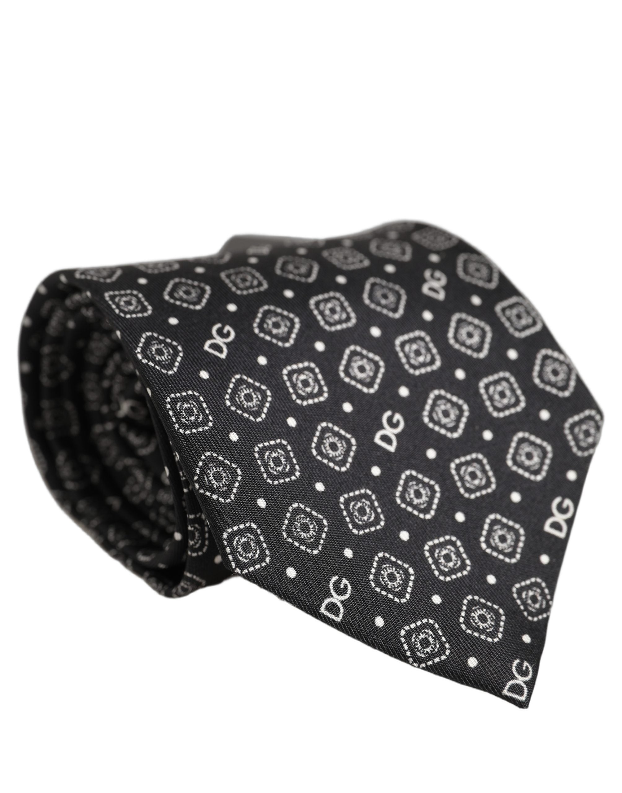 Dolce & Gabbana Men Dark Gray DG Logo 100% Silk Adjustable Tied Necktie Tie