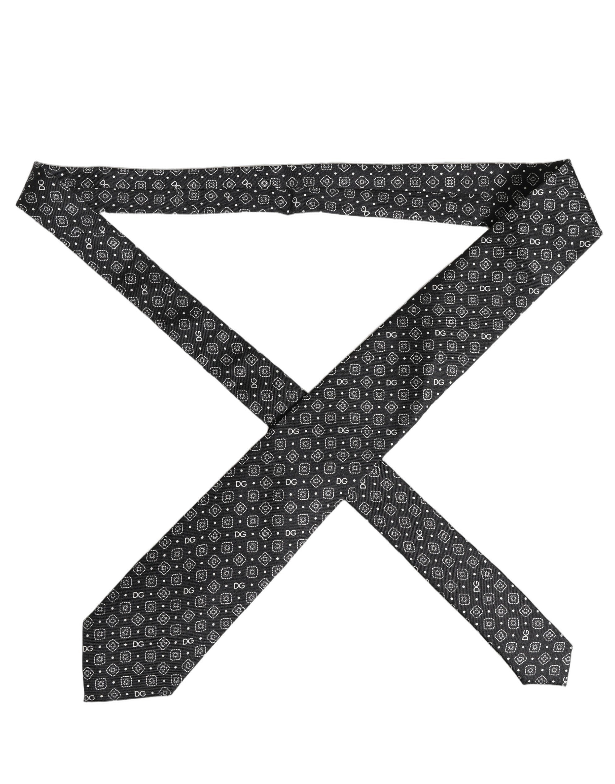 Dolce & Gabbana Men Dark Gray DG Logo 100% Silk Adjustable Tied Necktie Tie