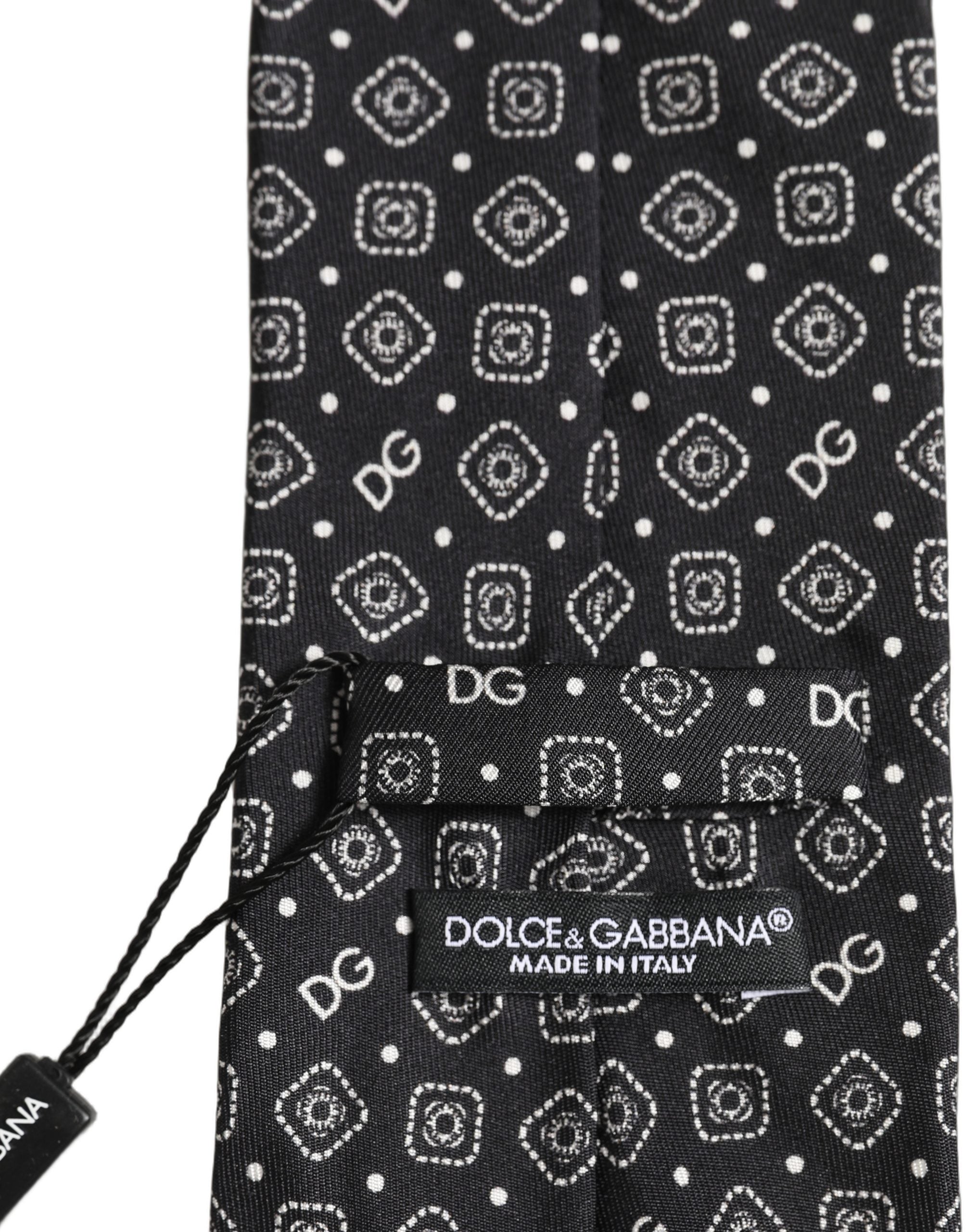 Dolce & Gabbana Men Dark Gray DG Logo 100% Silk Adjustable Tied Necktie Tie