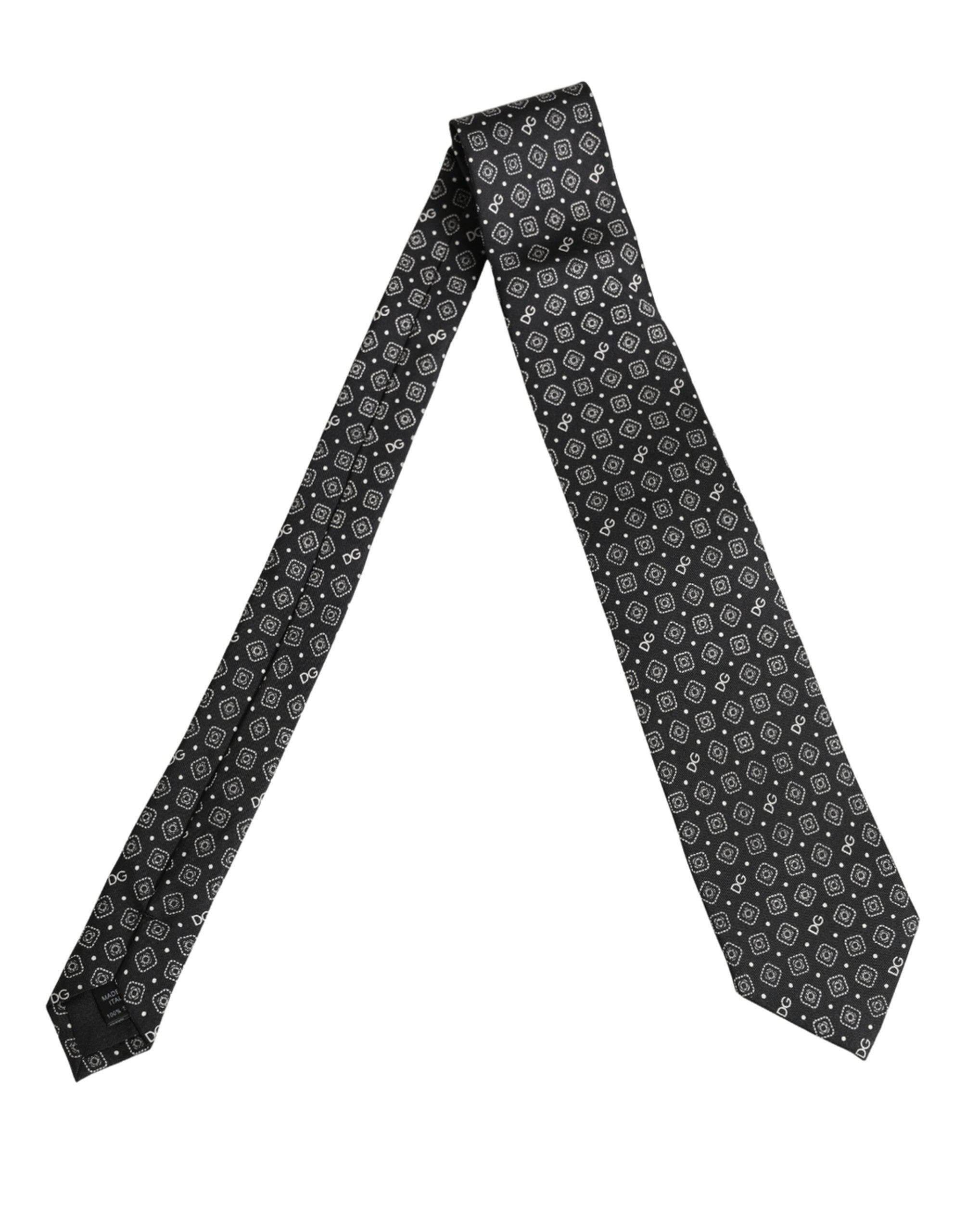 Dolce & Gabbana Men Dark Gray DG Logo 100% Silk Adjustable Tied Necktie Tie