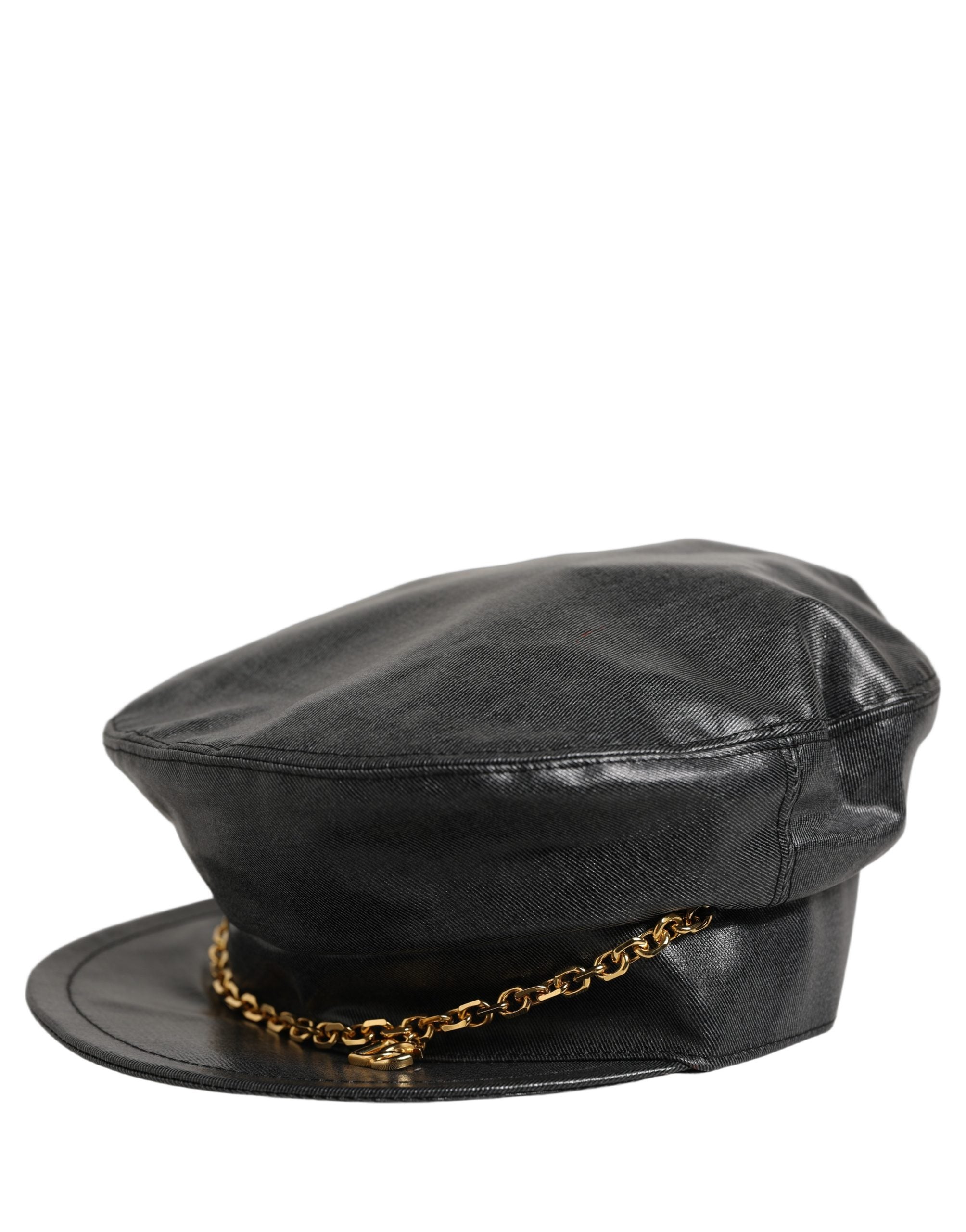 Dolce & Gabbana Black Cotton Gold DG Chain Baker Boy Capello Hat