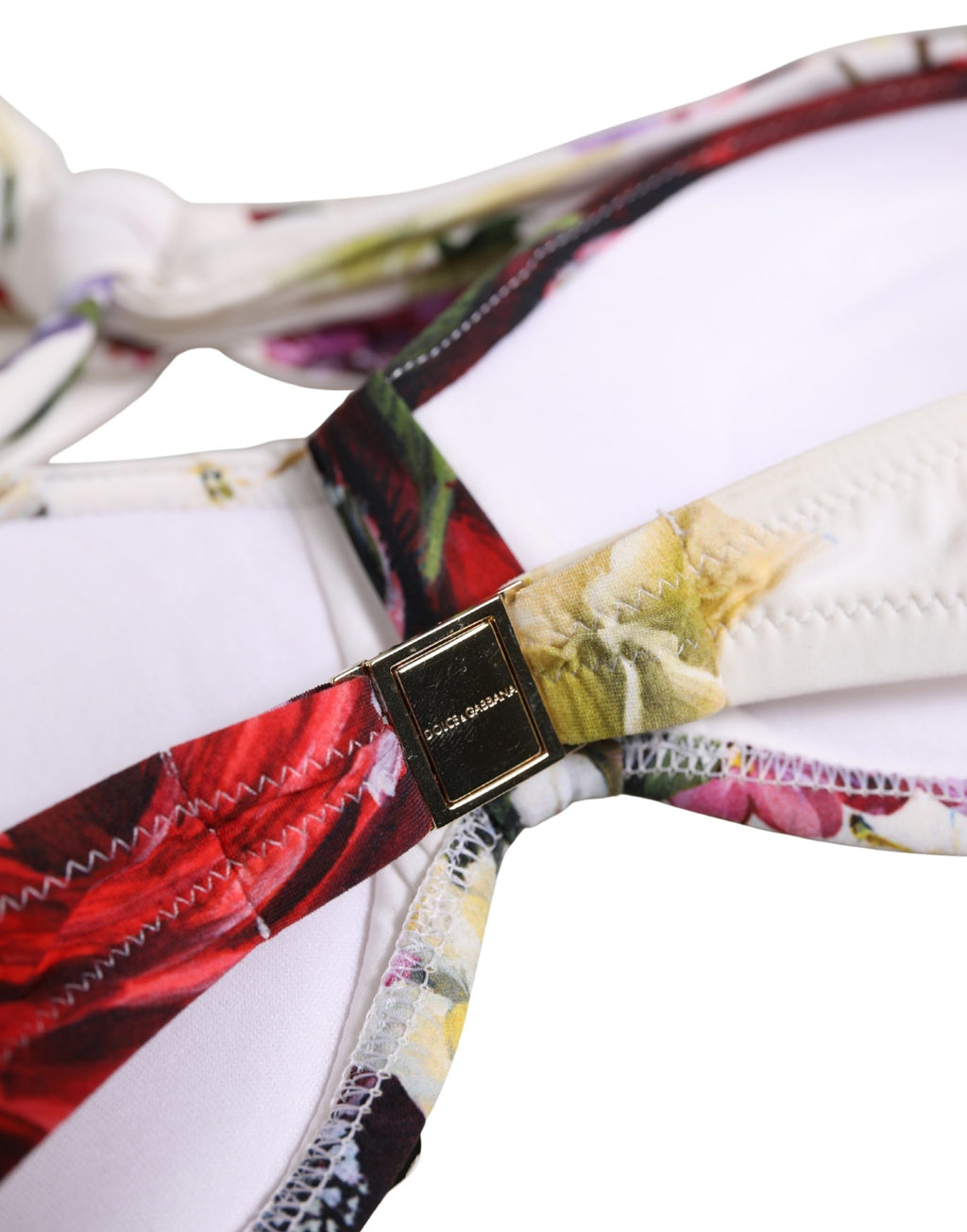 Dolce & Gabbana White Floral Print Nylon Beachwear Bikini Top