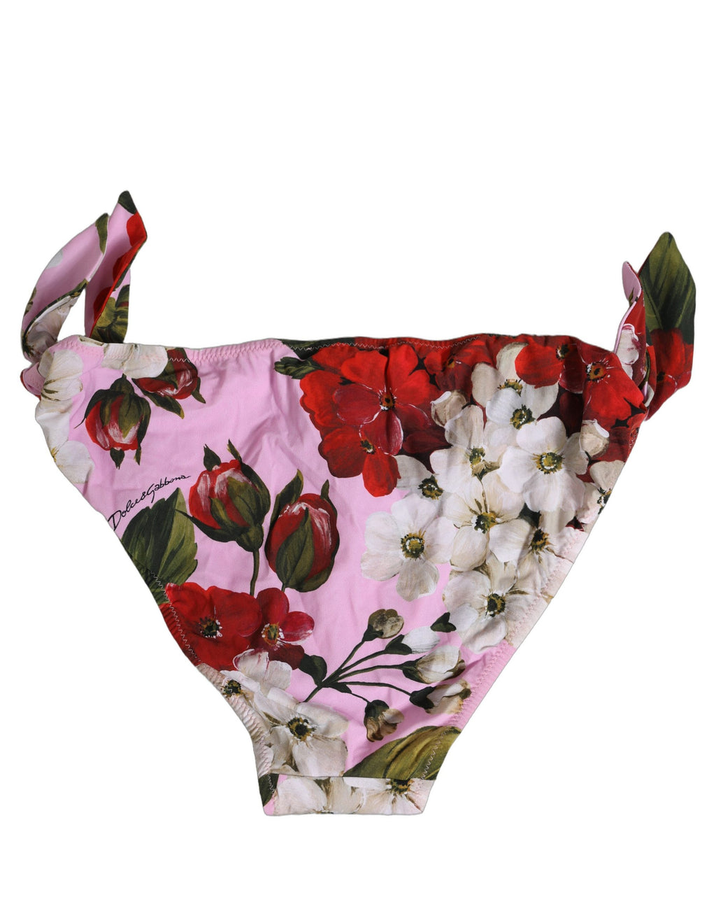 Dolce & Gabbana Pink Floral Tie Sides Beachwear Bikini Bottom