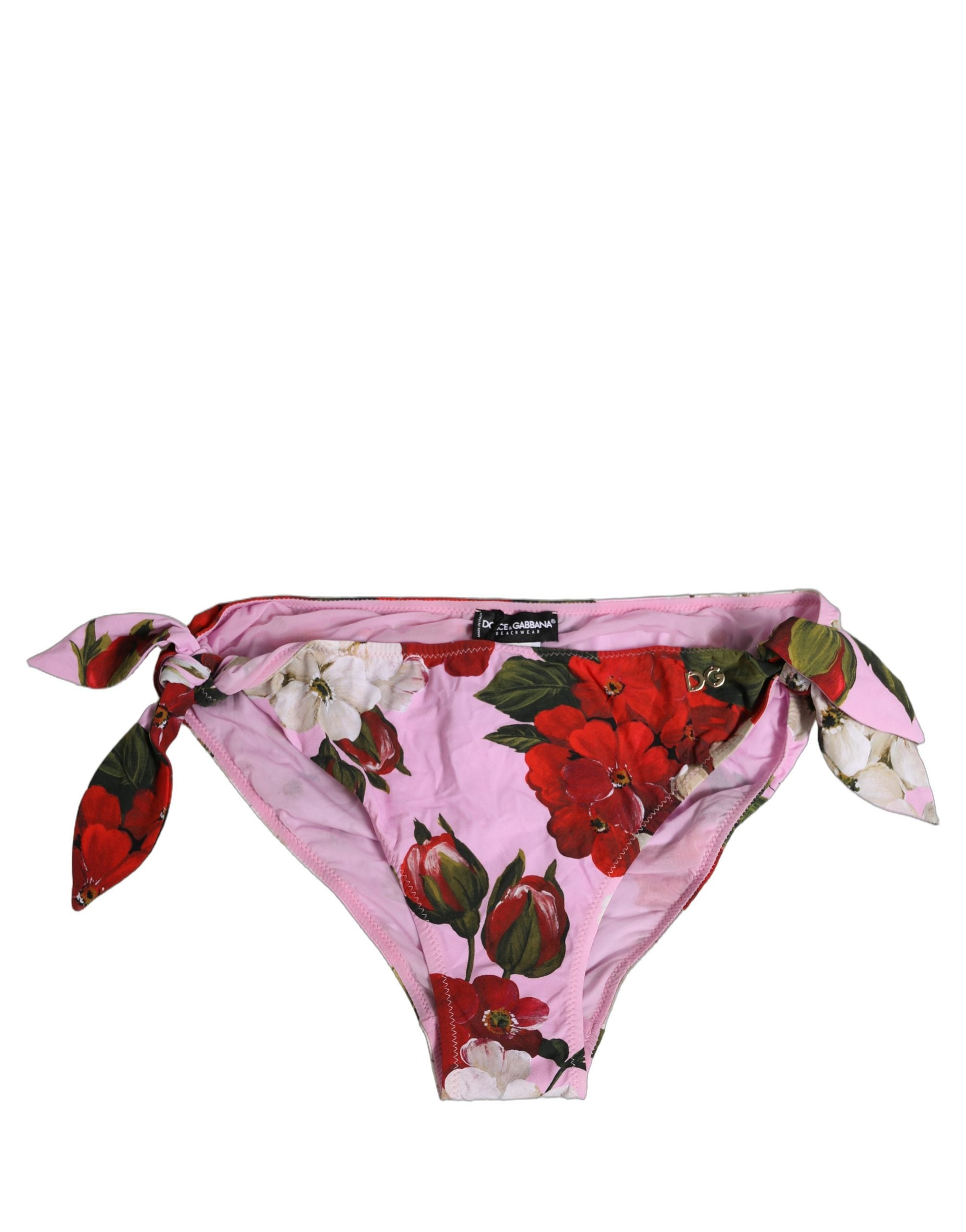 Dolce & Gabbana Pink Floral Tie Sides Beachwear Bikini Bottom