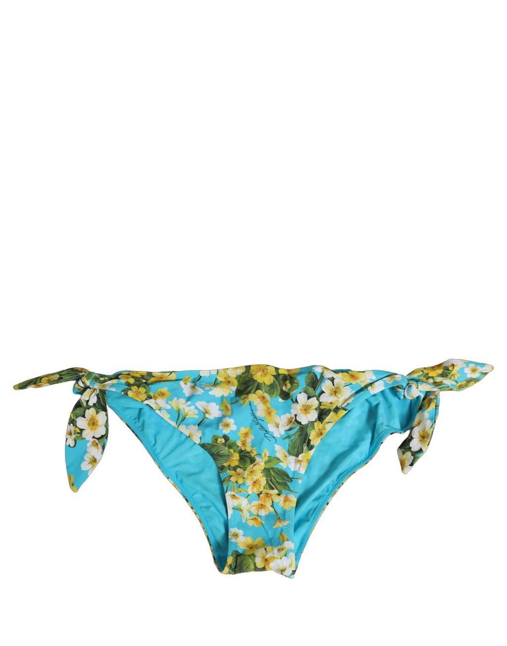 Dolce & Gabbana Blue Floral Print Nylon Beachwear Bikini Bottom