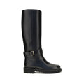 Valentino Garavani Black Calf Leather Bos Taurus Flat Boots