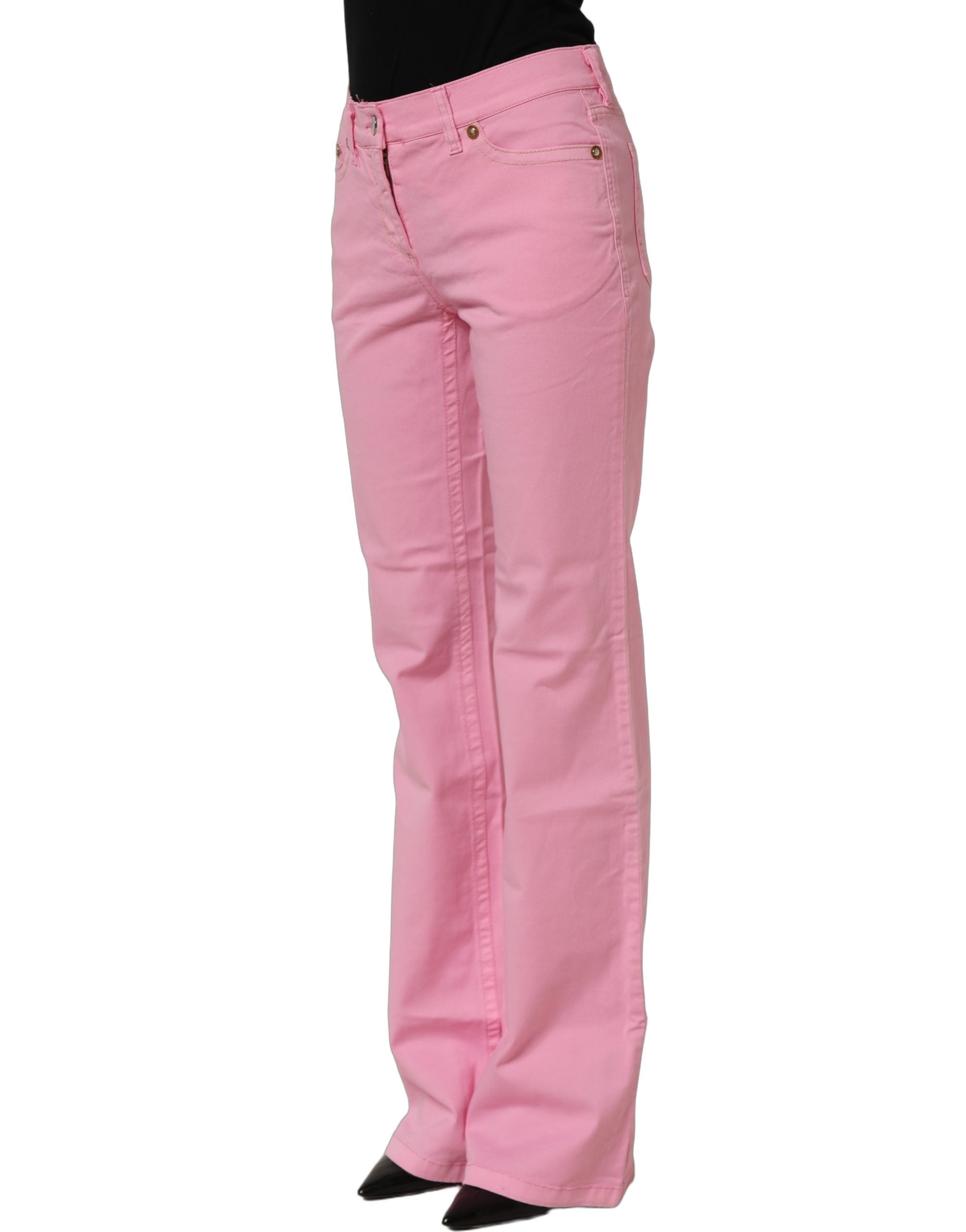 GF Ferre Pink Mid-Waisted Flared Denim Casual Jeans