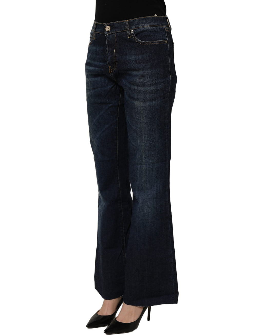 Two women in the world Dark Blue Washed Mid-Waisted Flared Denim Casual Jeans