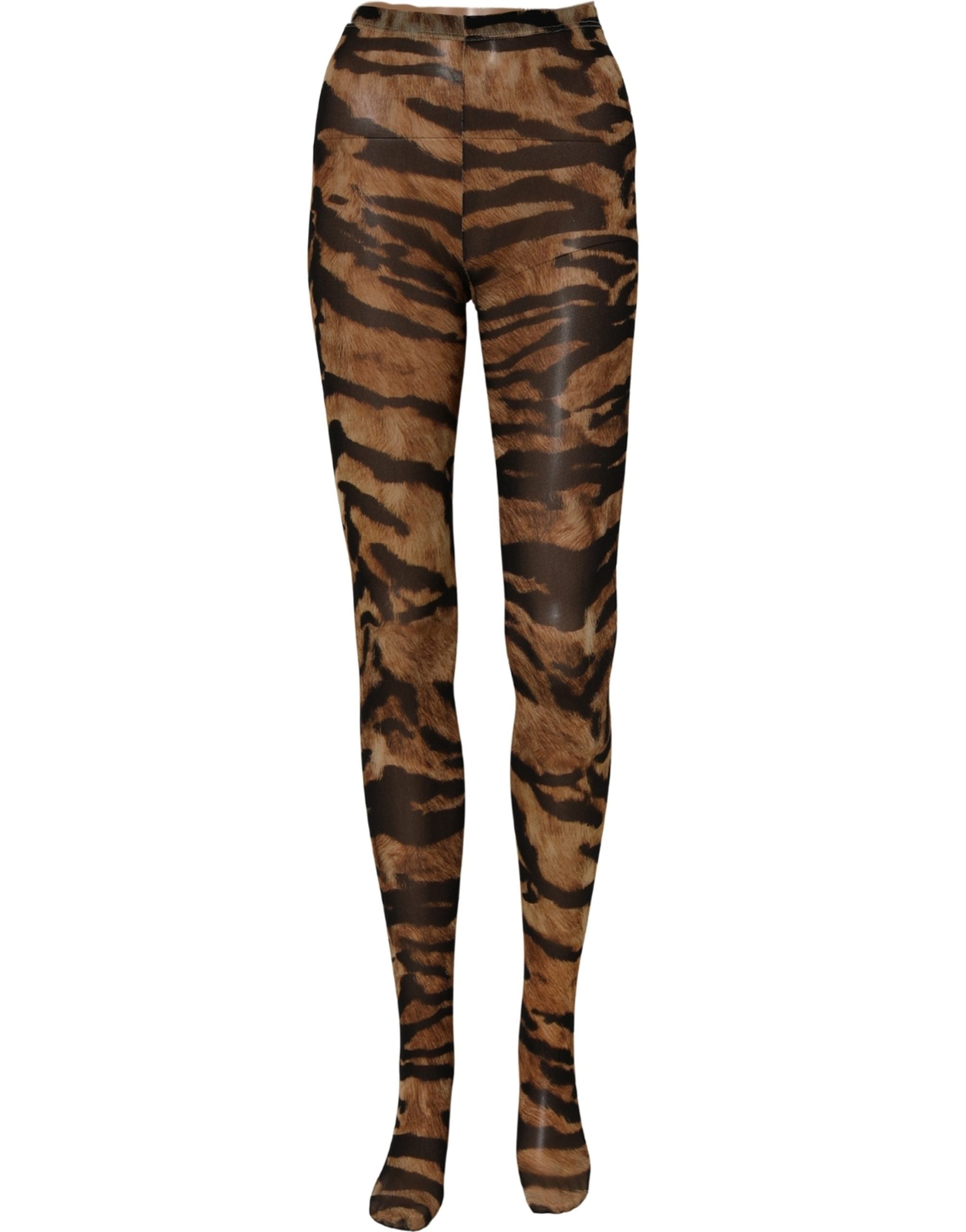 Dolce & Gabbana Brown Tiger Nylon Tights Stocking Pantyhose Socks