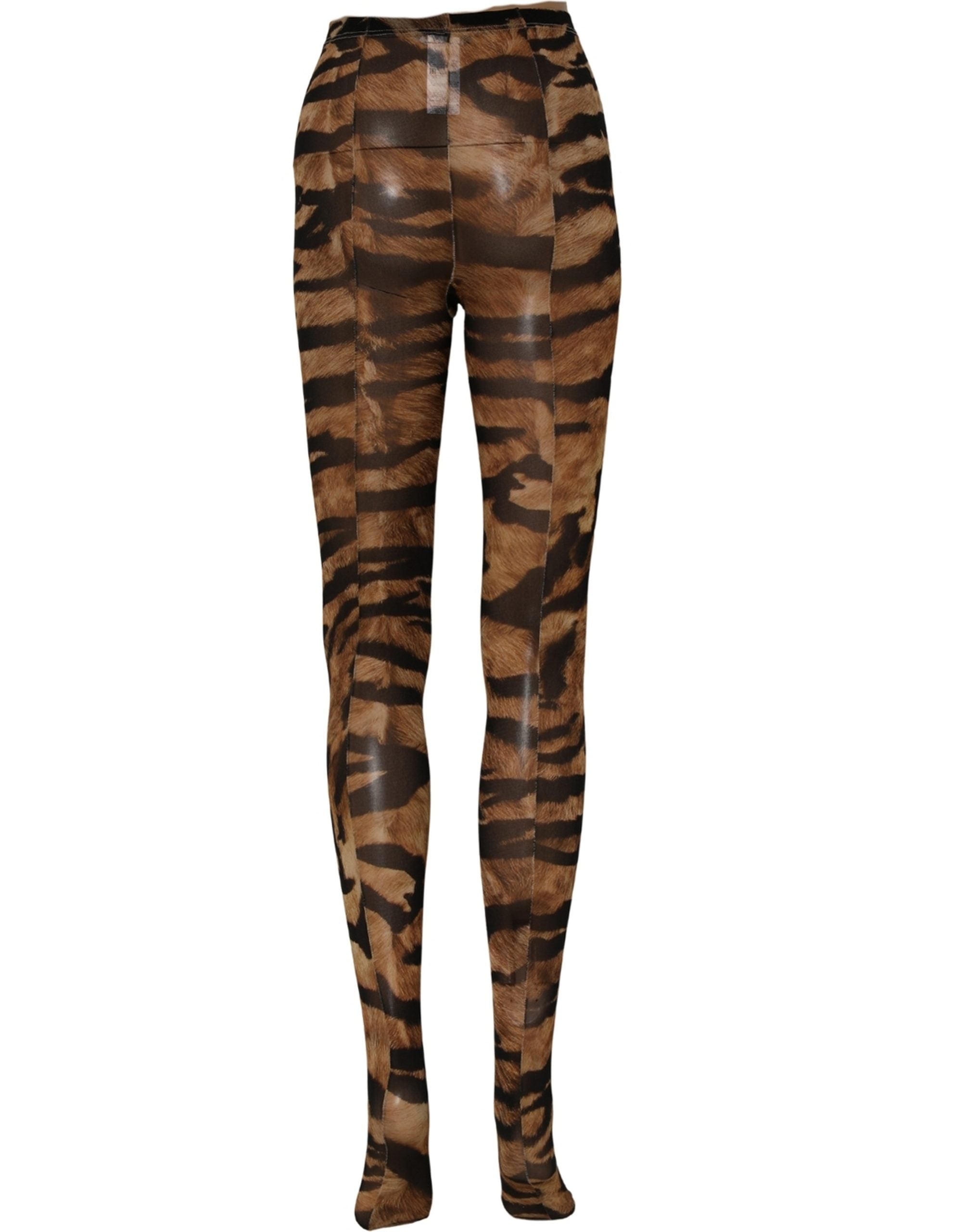 Dolce & Gabbana Brown Tiger Nylon Tights Stocking Pantyhose Socks