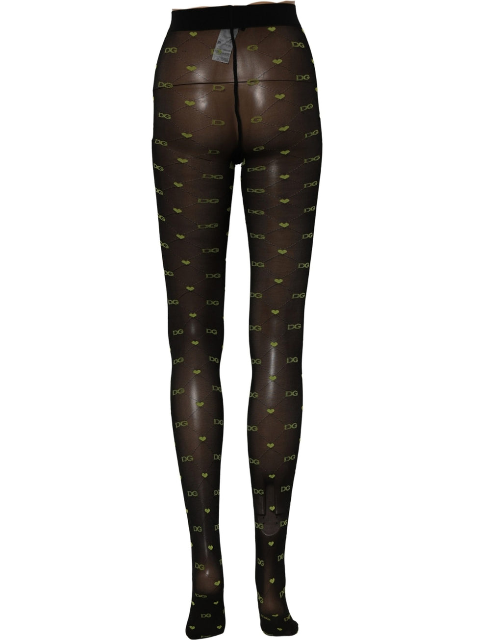 Dolce & Gabbana Black Green Nylon Logo Tights Stocking Pantyhose Socks