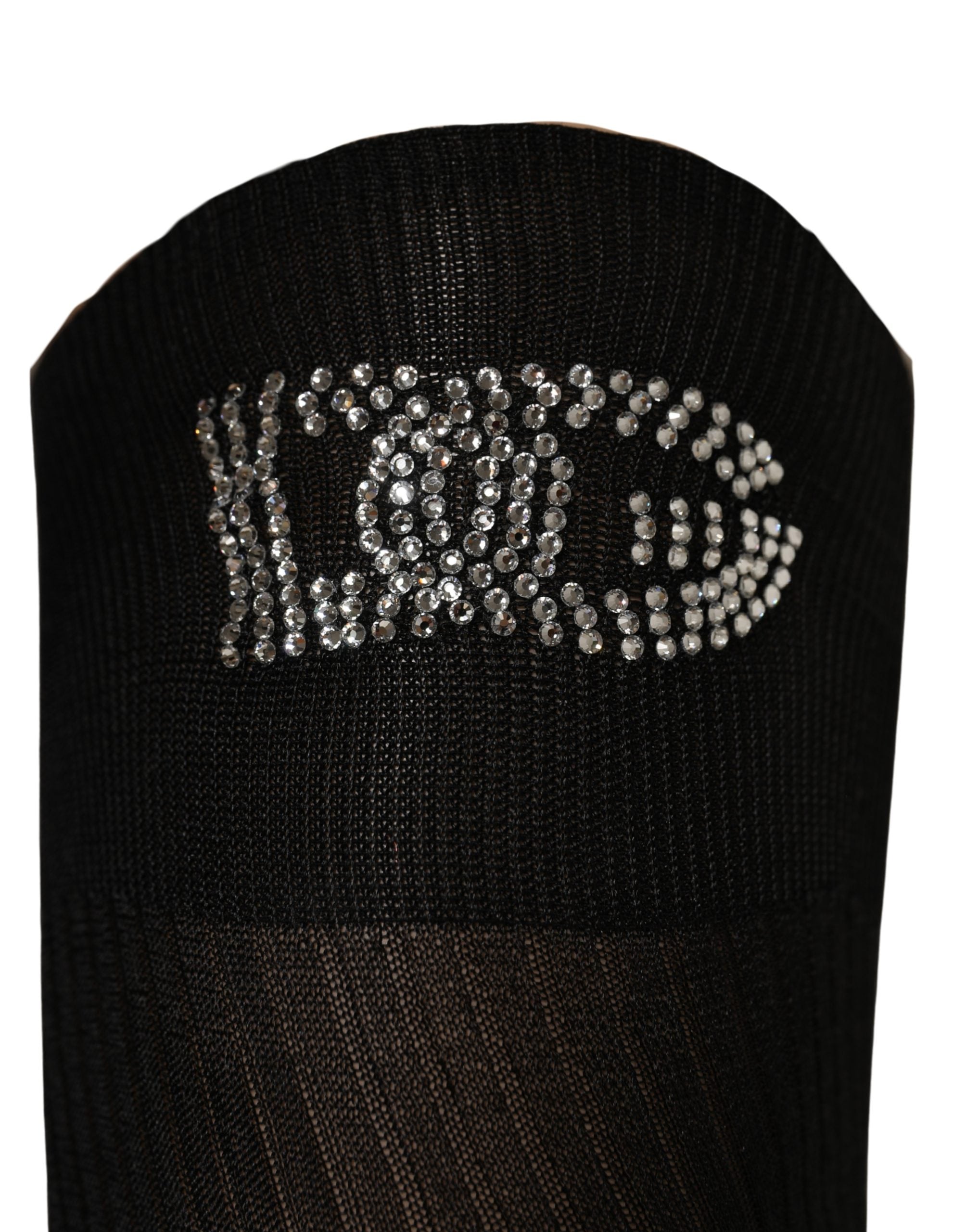 Dolce & Gabbana Black DG Logo Rhinestones Stretch Thigh High Socks