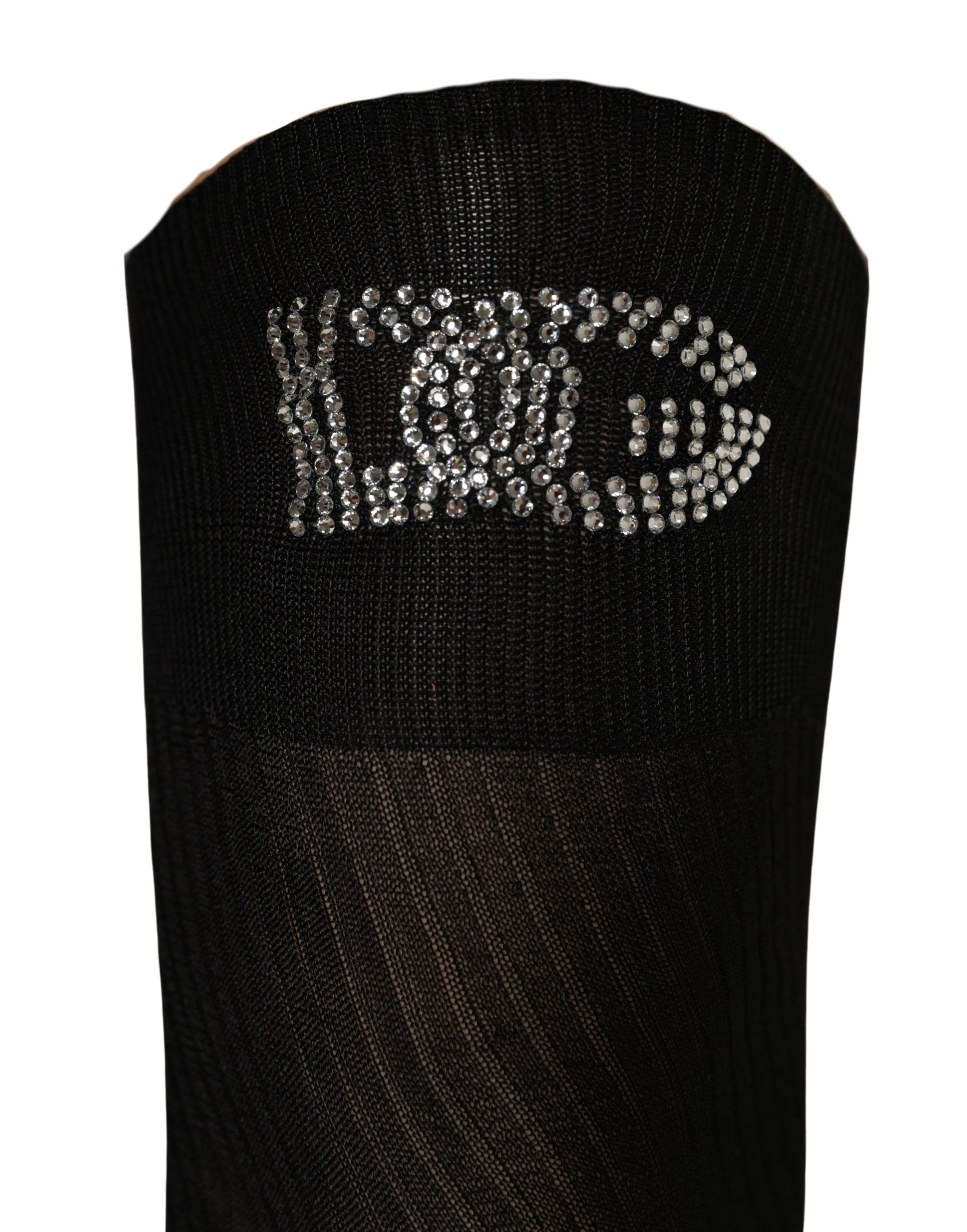 Dolce & Gabbana Black DG Logo Rhinestones Stretch Thigh High Socks