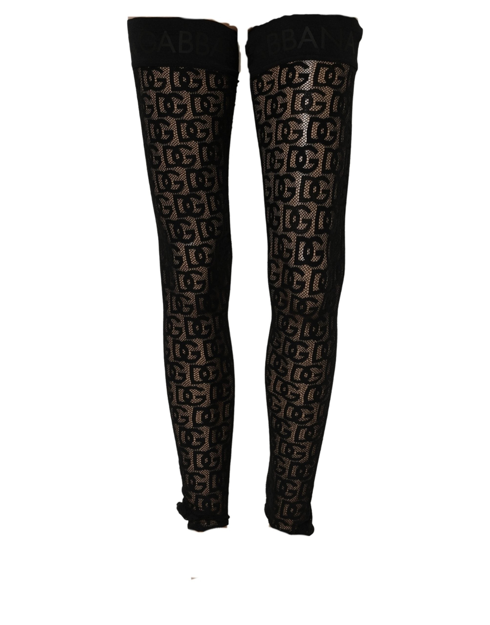 Dolce & Gabbana Black DG Logo Sheer Nylon Thigh High Socks