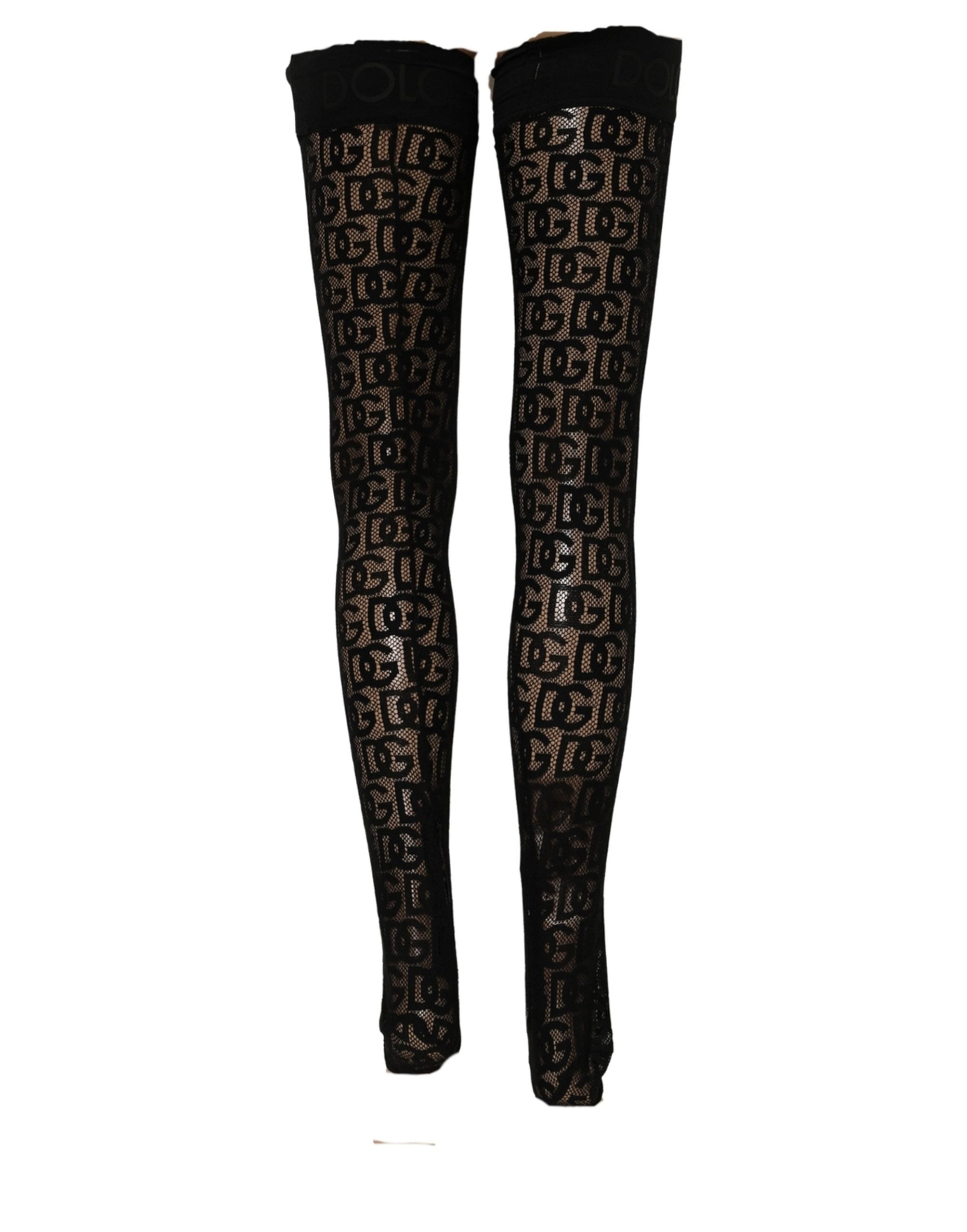 Dolce & Gabbana Black DG Logo Sheer Nylon Thigh High Socks