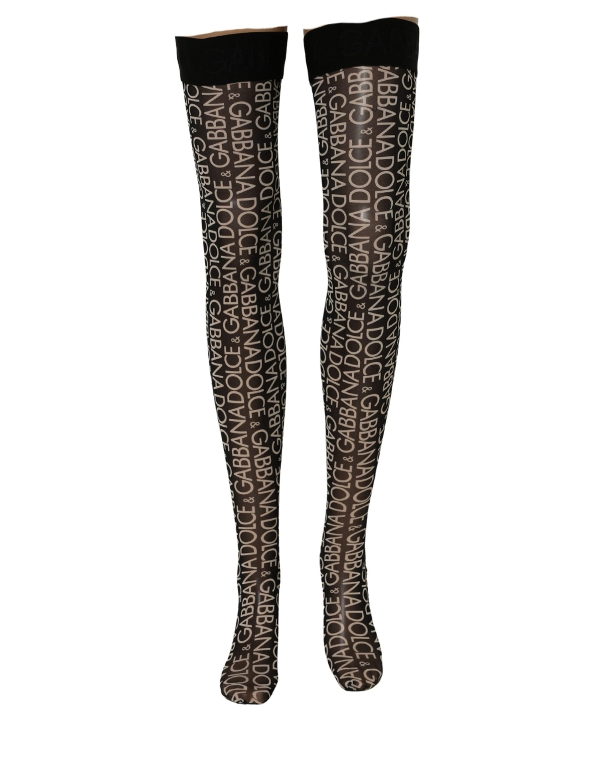 Dolce & Gabbana Black Sheer Logo Monogram High Stockings Socks