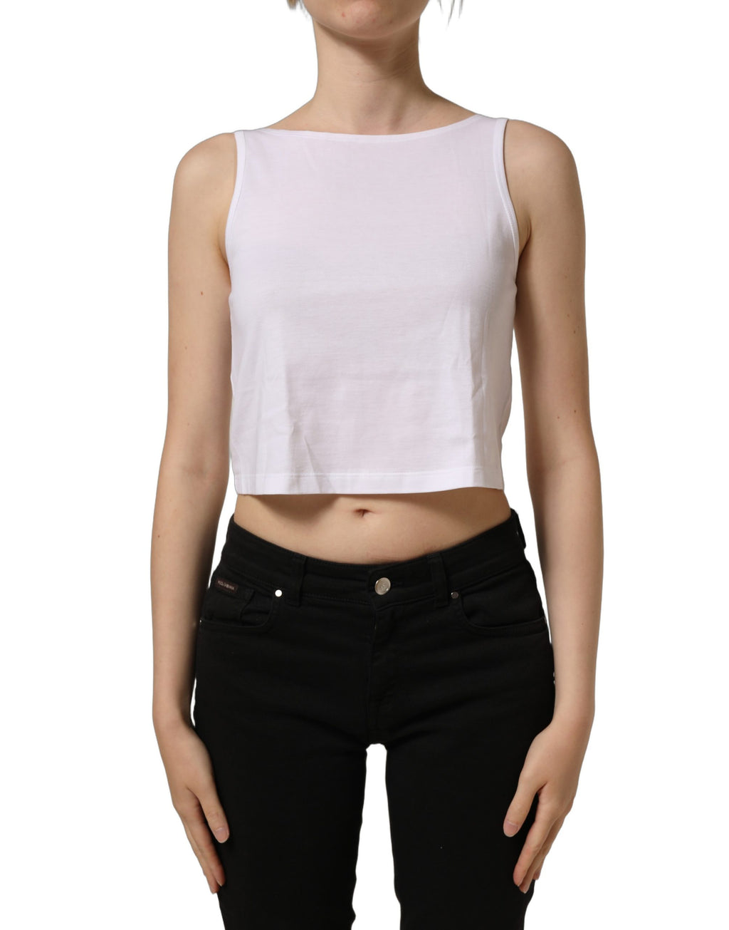 Dolce & Gabbana White Cotton Sleeveless Cropped Tank Top