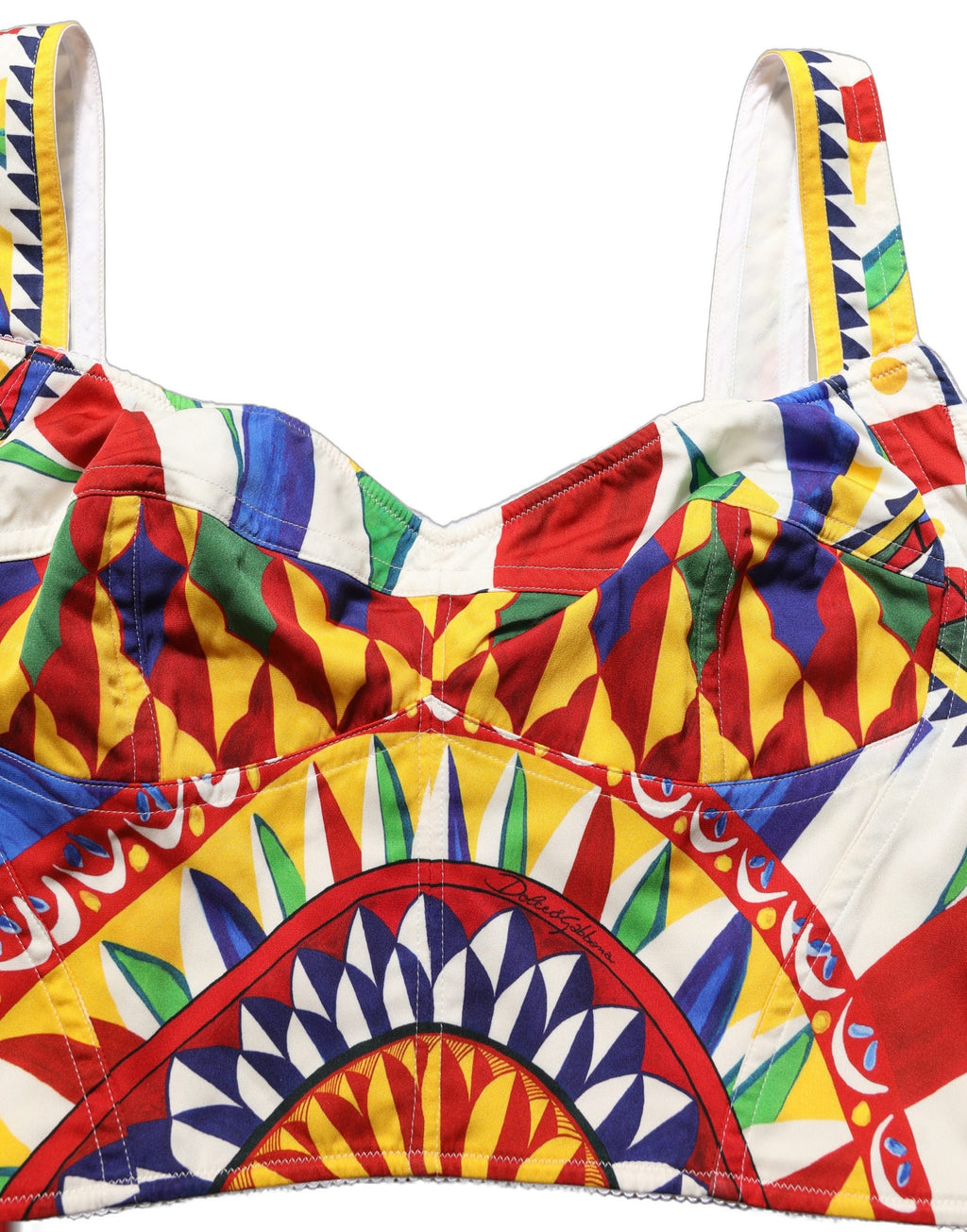 Dolce & Gabbana Multicolor Silk Carretto Print Cropped Tank Top