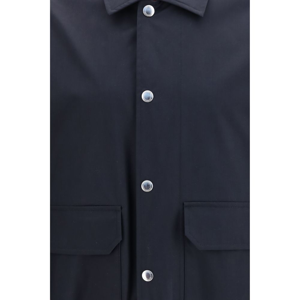 Brunello Cucinelli Blue Silk Biker Jacket