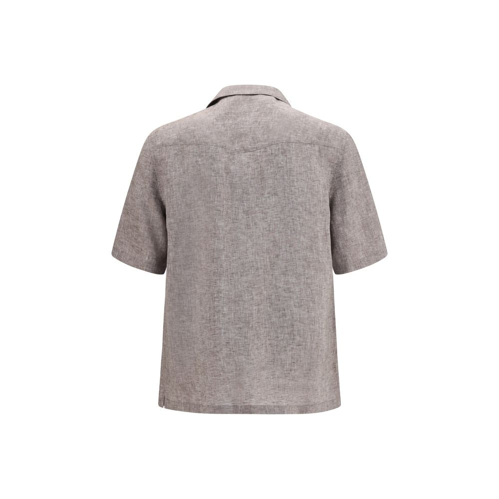 Brunello Cucinelli Gray Linen Shortsleeve Shirt