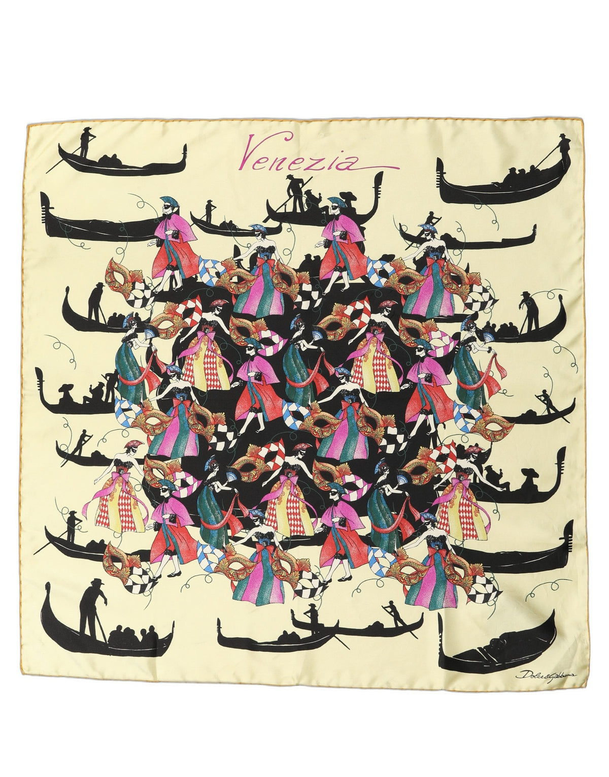 Dolce & Gabbana Cream Venezia Silk Twill Square Foulard Scarf