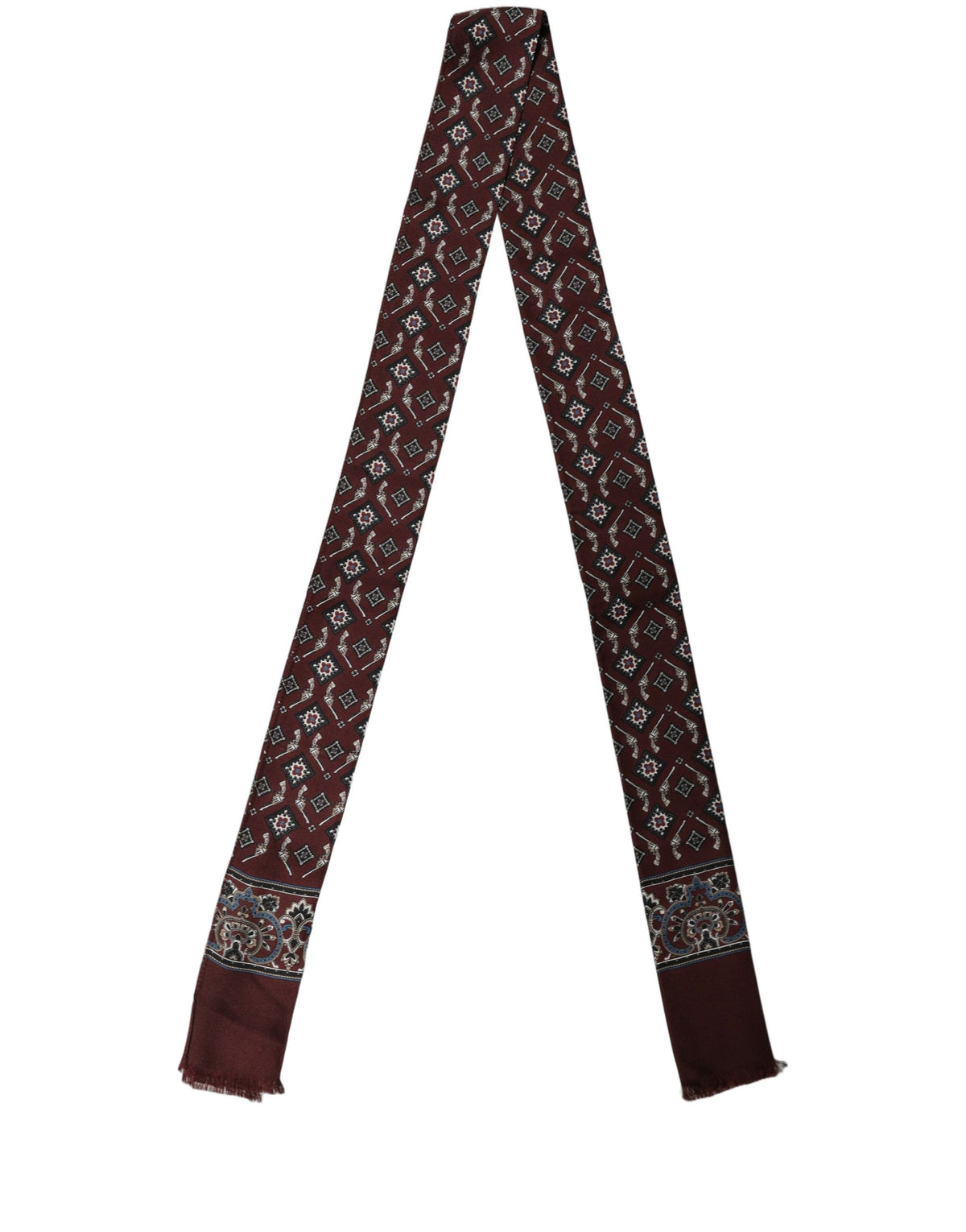 Dolce & Gabbana Burgundy Skinny Twilly Fringed Foulard Scarf