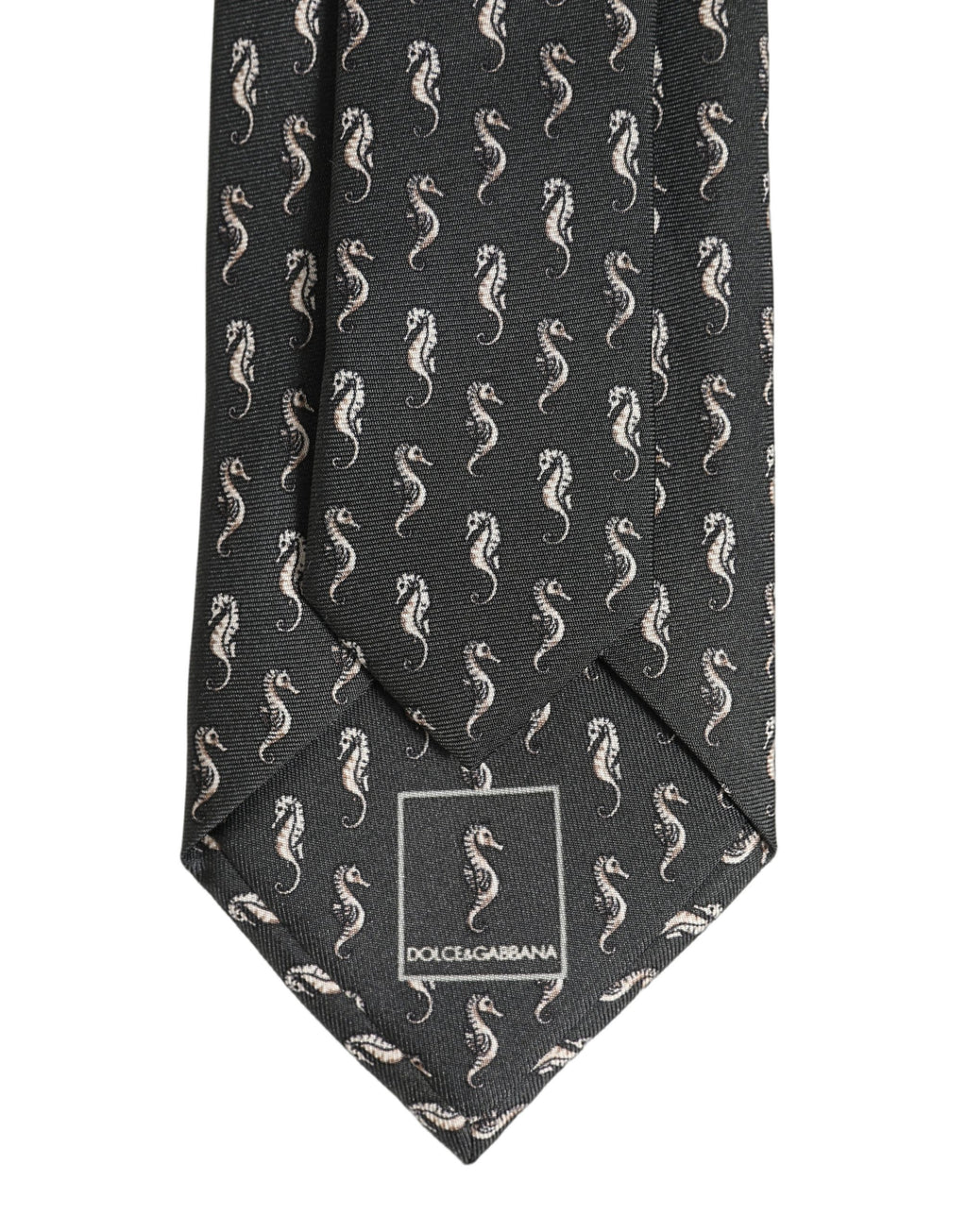 Dolce & Gabbana Men Black Seahorse Silk Adjustable Tied Necktie Tie