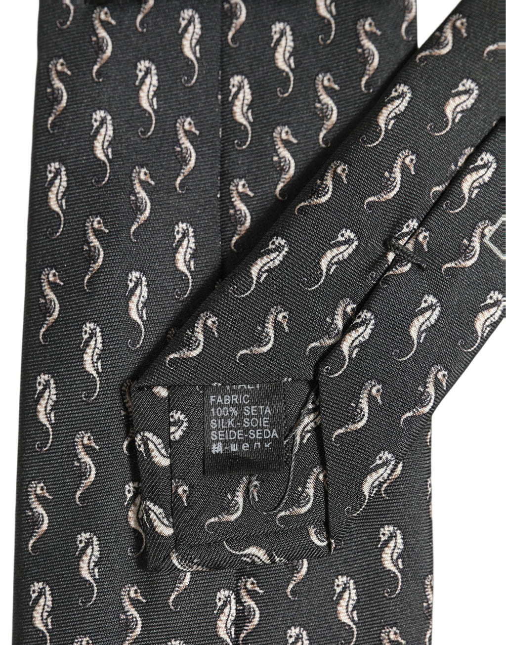 Dolce & Gabbana Men Black Seahorse Silk Adjustable Tied Necktie Tie