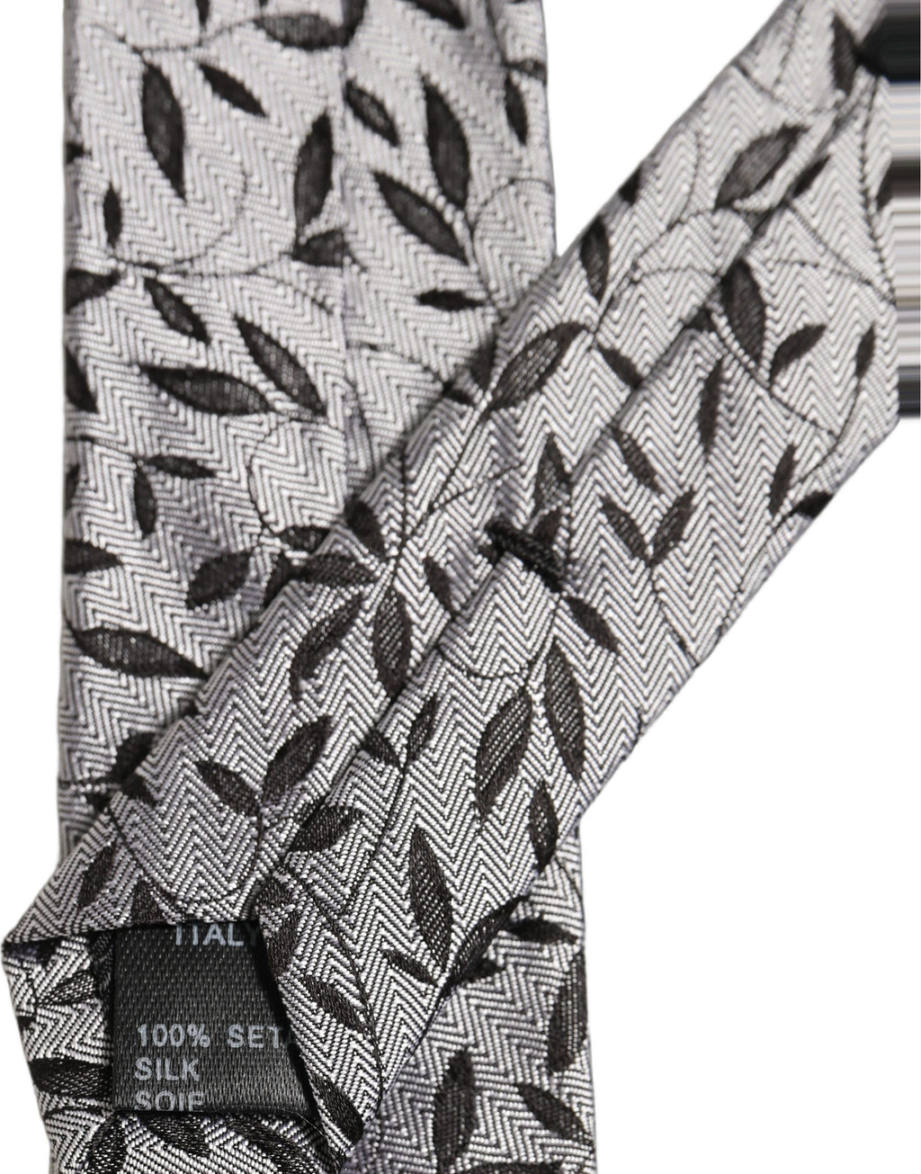 Dolce & Gabbana Men Gray Silk Leaf Pattern Adjustable Tied Necktie Tie