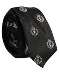 Dolce & Gabbana Black Crest Emblem Silk Adjustable Necktie Accessory Tie