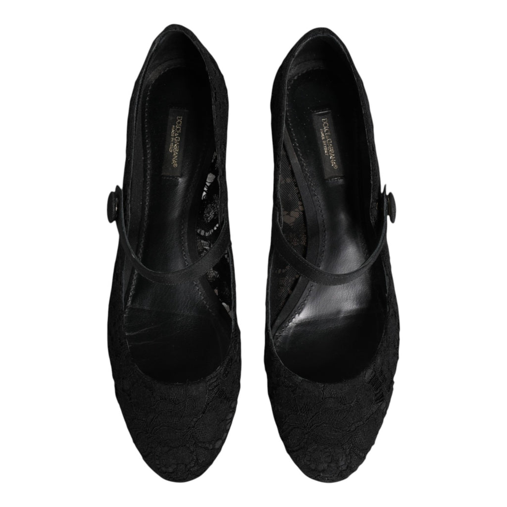 Dolce & Gabbana Black Vally Taormina Floral Lace Pumps Shoes
