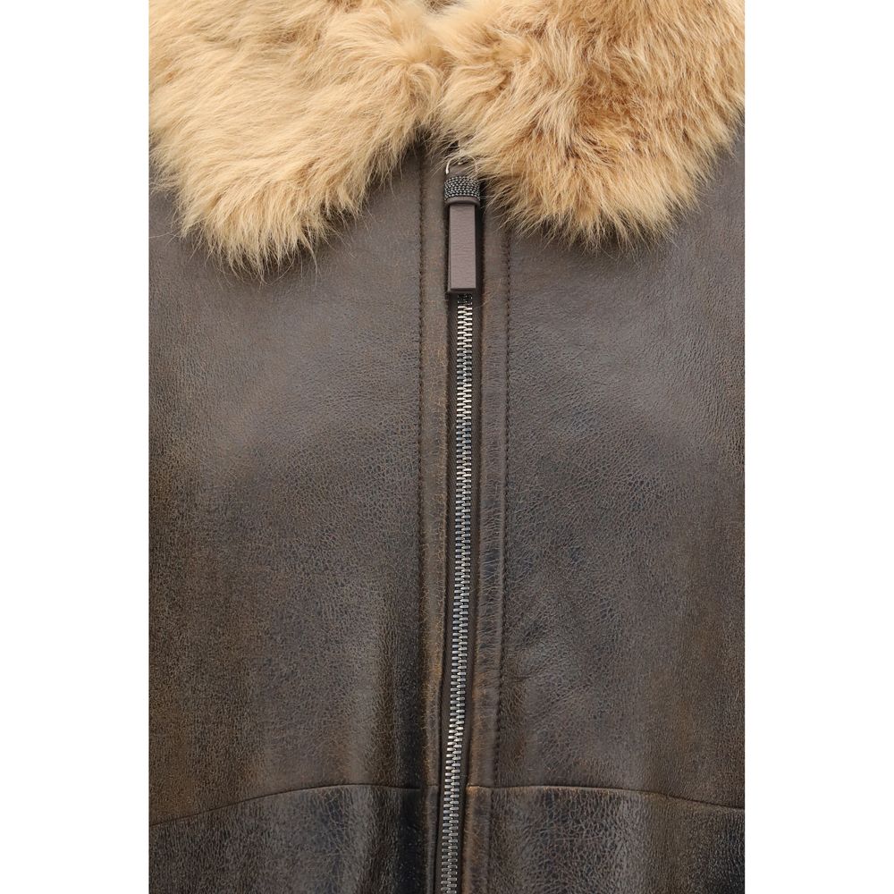 Brunello Cucinelli Brown Lambskin Bomber