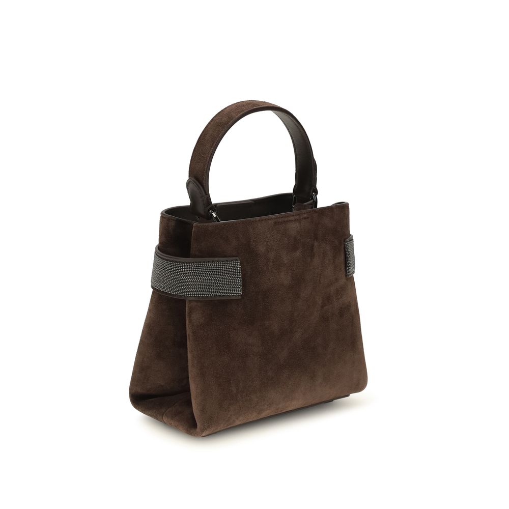 Brunello Cucinelli Brown Calf Leather Bos Taurus Shoulder Bag