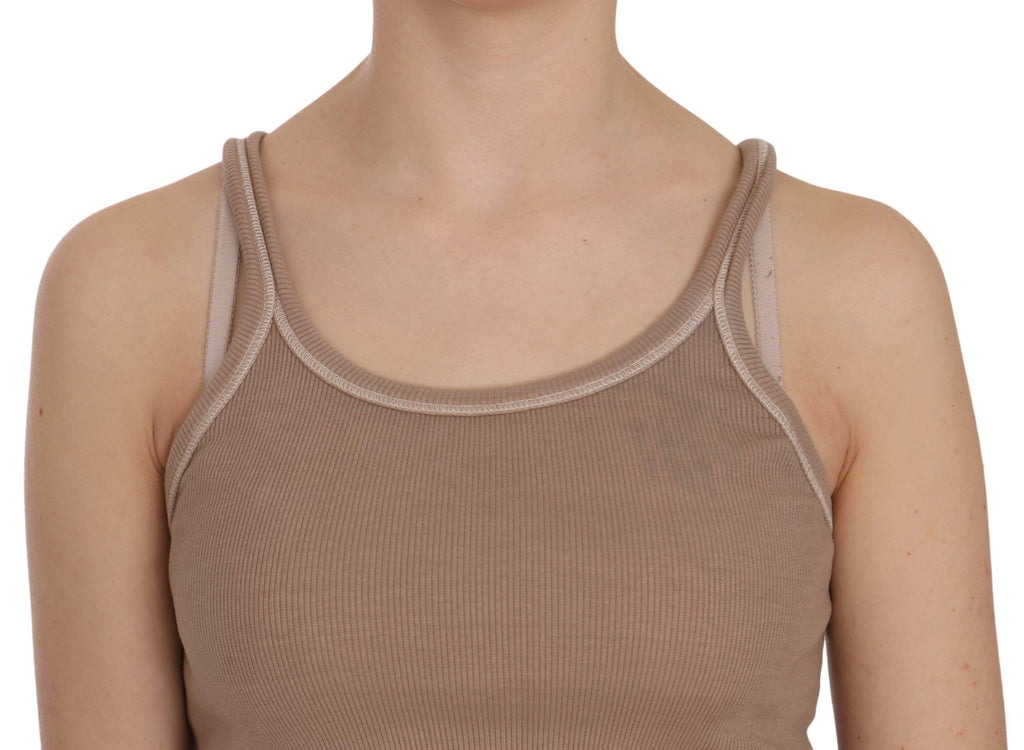 PINK MEMORIES Brown Sleeveless Spaghetti Strap Tank Blouse