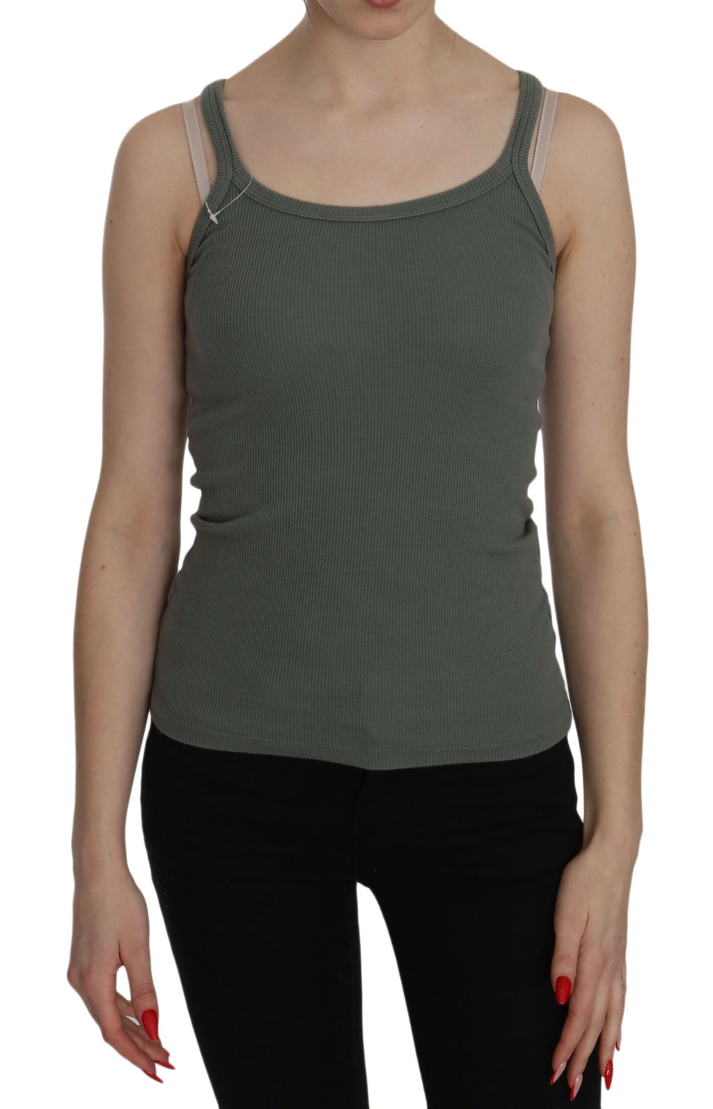 PINK MEMORIES Green Spaghetti Strap Slim Fit Casual Tank Top Blouse