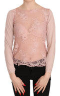 PINK MEMORIES Pink Lace See Through Long Sleeve Top Blouse