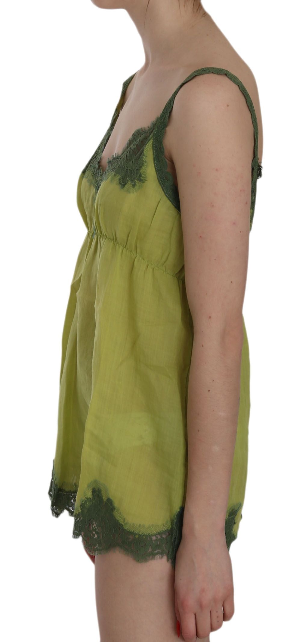 PINK MEMORIES Green Lace Spaghetti Strap Tank Top Blouse