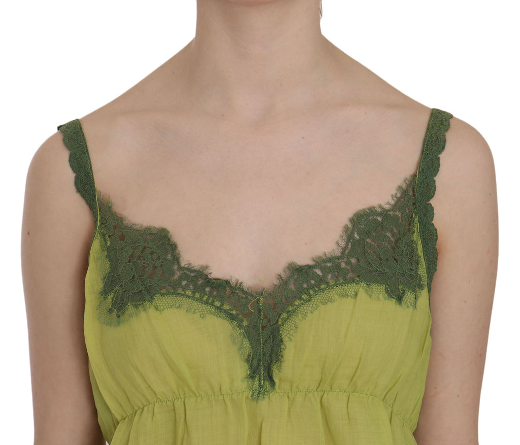 PINK MEMORIES Green Lace Spaghetti Strap Tank Top Blouse