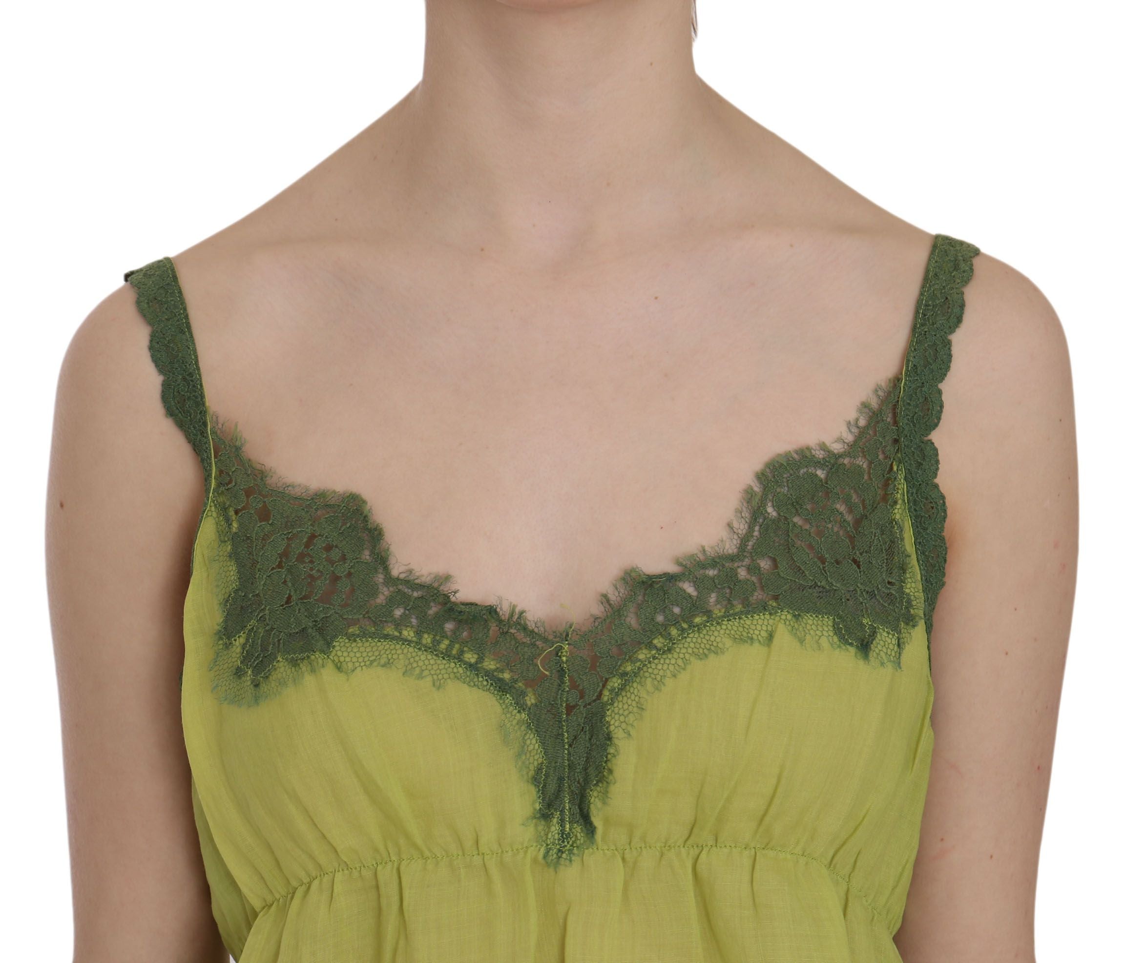 PINK MEMORIES Green Lace Spaghetti Strap Tank Top Blouse