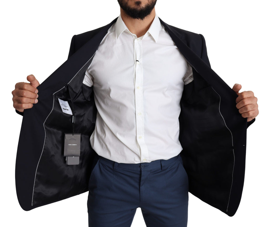 Dolce & Gabbana Dark Blue Wool Stretch Men Coat MARTINI Blazer