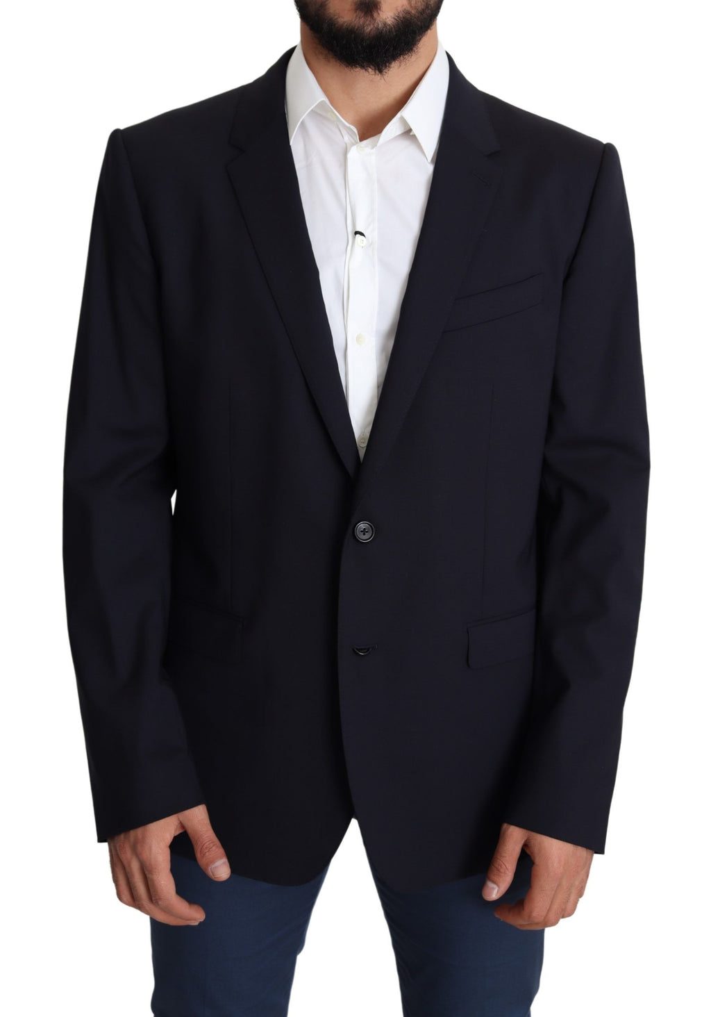 Dolce & Gabbana Dark Blue Wool Stretch Men Coat MARTINI Blazer