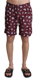 Dolce & Gabbana Maroon Hats Print Beachwear Shorts Swimwear