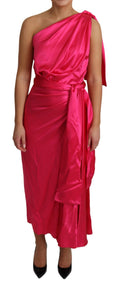 Dolce & Gabbana Dress Pink Fitted Cut One Shoulder Midi Dress