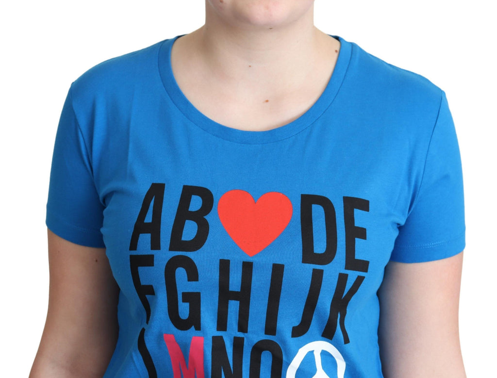 Moschino Blue Cotton Alphabet Letter Print Tops